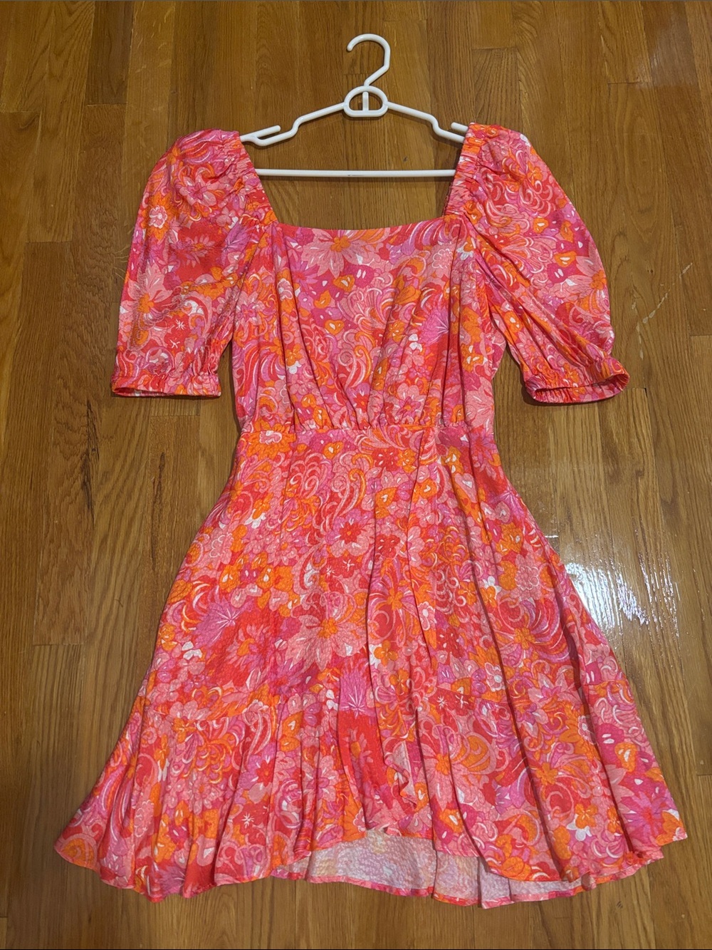 NWT Ted Baker Pink & Orange Floral Puff-Sleeve Summer Dress, Size Small